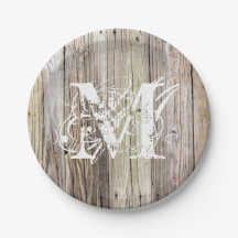 Rustic Wood Monogrammed Paper Plates