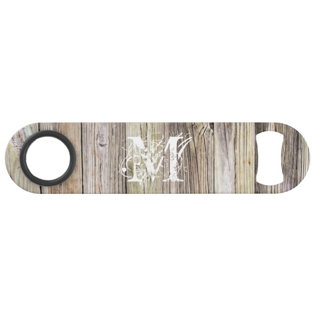 Rustic Wood Monogrammed Speed Bottle Opener (Front (Horizontal))
