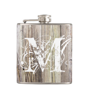 Rustic Wood Monogrammed Vinyl Wrapped Flask