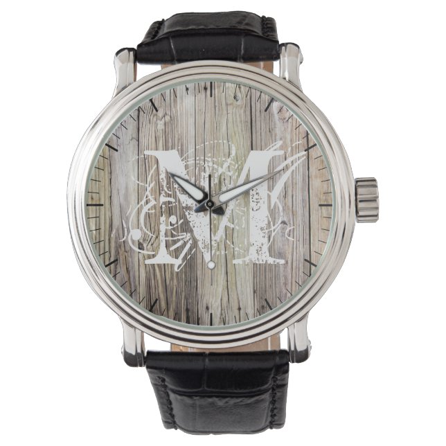Rustic Wood Monogrammed Watch (Front)