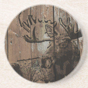 Rustic wood moose coaster