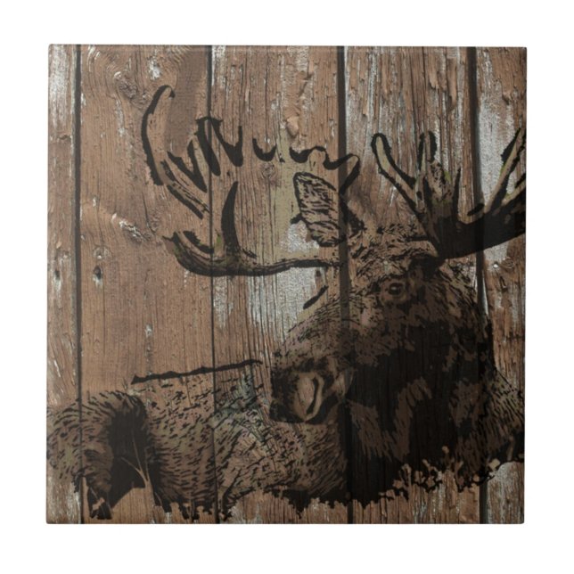 Rustic wood moose decorative wall tile (Front)