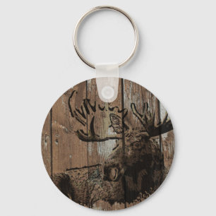 Rustic wood moose key ring