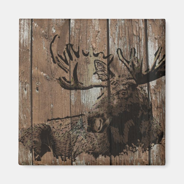 Rustic wood moose magnet (Front)