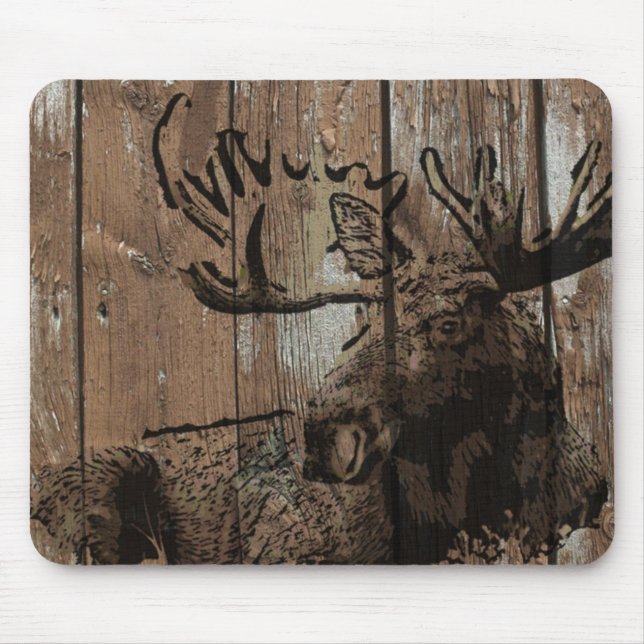 Rustic wood moose mouse pad (Front)