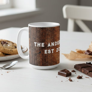 Rustic wood mountain coffee mug