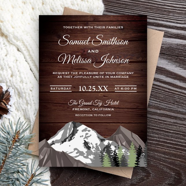 Rustic Wood Mountain Forest Wedding Invitation (Creator Uploaded)