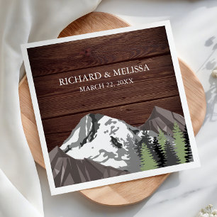 Rustic Wood Mountain Forest Wedding Napkin