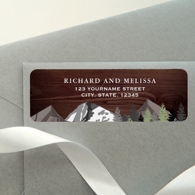 Rustic Wood Mountain Forest Wedding Return Address Label (Creator Uploaded)