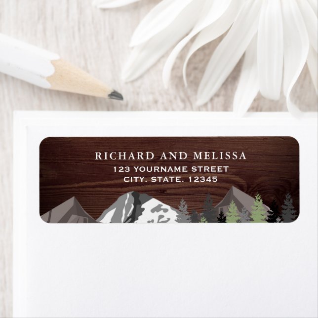 Rustic Wood Mountain Forest Wedding Return Address Label (Insitu)