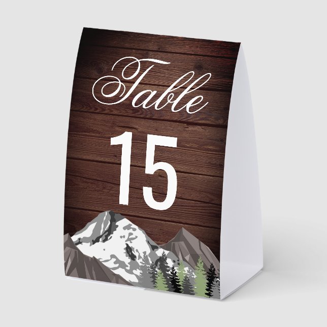 Rustic Wood Mountain Forest Wedding Table Number (Front)