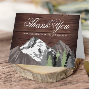 Rustic Wood Mountain Forest Wedding Thank You Card