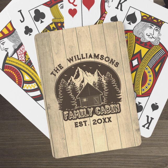 Rustic Wood Nature Family Cabin Brown Name Reunion Playing Cards (Creator Uploaded)