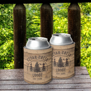 Rustic Wood Nature Trees Cabin Lodge Personalised Can Cooler