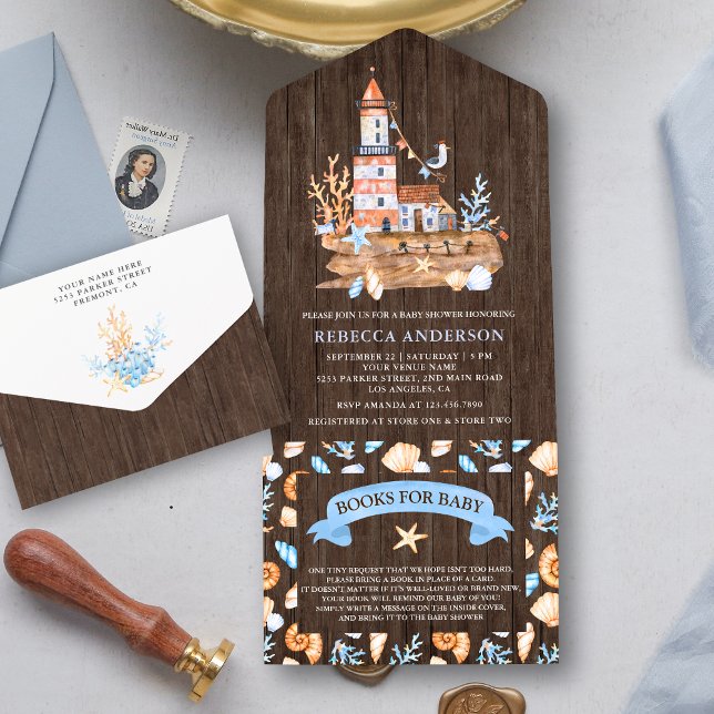 Rustic Wood Nautical Lighthouse Baby Shower All In One Invitation (Creator Uploaded)