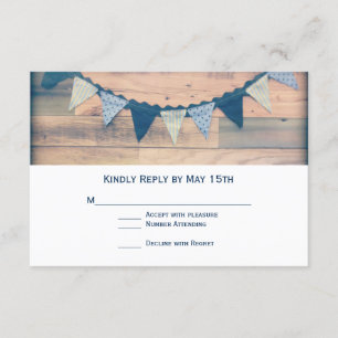 Rustic Wood Navy Banner Wedding RSVP Cards