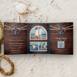 Rustic Wood Navy Blue Anchor QR Code Wedding Tri-Fold Invitation<br><div class="desc">Amaze your guests with this elegant all in one nautical theme wedding invite featuring modern typography against a rustic barn wood background with online RSVP card. Simply add your event details on this easy-to-use template and adorn this card with your favourite photos to make it a unique personalised one-of-a-kind invitation....</div>