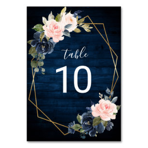 Rustic Wood Navy Blue Blush Pink Geometric Table Number