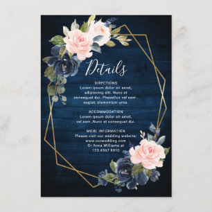 Rustic Wood Navy Blue Blush Pink Geometric Wedding Enclosure Card