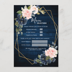 Rustic Wood Navy Blue Blush Pink Geometric Wedding Menu