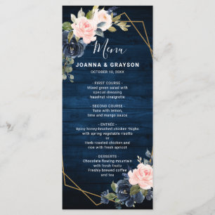 Rustic Wood Navy Blue Blush Pink Geometric Wedding Menu