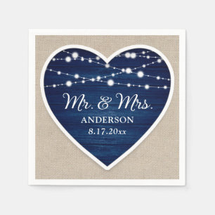 Rustic Wood Navy Blue Mr and Mrs Wedding Napkin