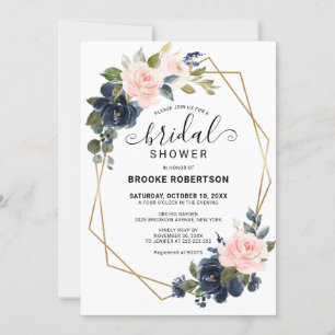Rustic Wood Navy Blush Geometric Bridal Shower Invitation