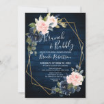 Rustic Wood Navy Blush Geometric Brunch And Bubbly Invitation<br><div class="desc">Dark navy blue floral geometric brunch and bubbly Invitation featuring elegant bouquet of navy blue, royal blue , white , blush rose and sage green eucalyptus leaves and elegant glitter geometric neutral frame. Please contact me for any help in customisation or if you need any other product with this design....</div>