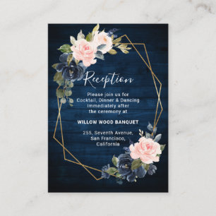 Rustic Wood Navy Blush Geometric Wedding Reception Enclosure Card