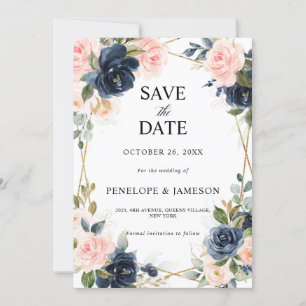 Rustic Wood Navy Blush Geometric Wedding Save The Date