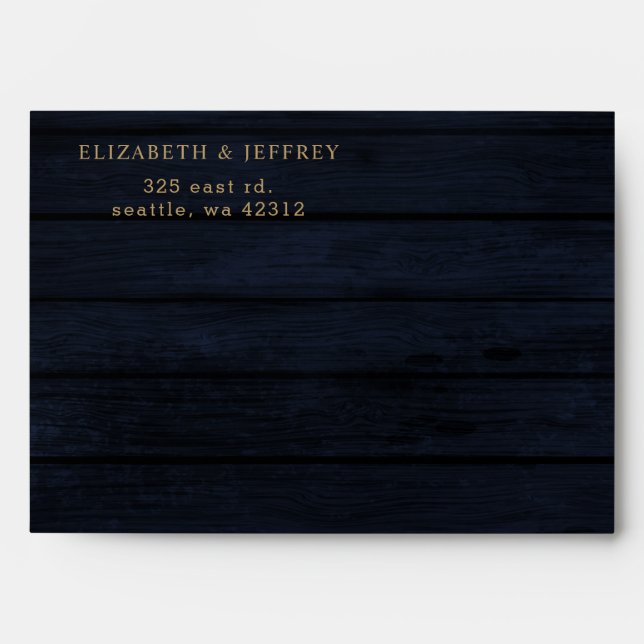 Rustic Wood Navy Burgundy Gold Floral Wedding Envelope (Front)