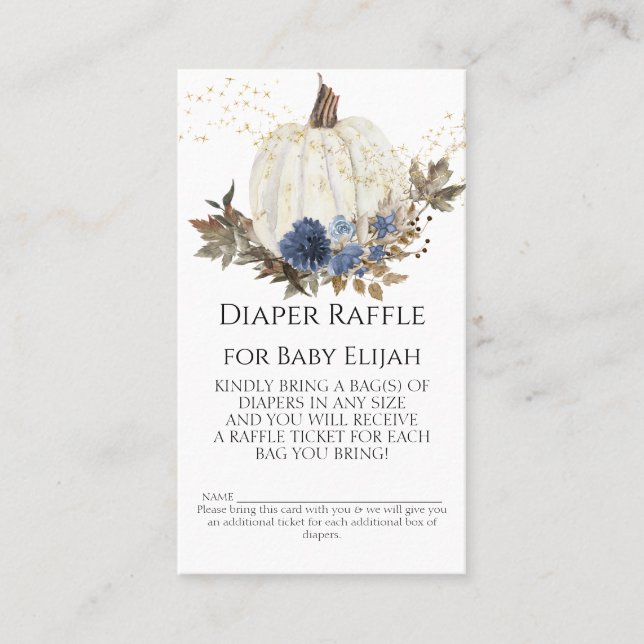 Rustic Wood Navy Dusty Blue Floral Diaper Raffle Business Card (Front)