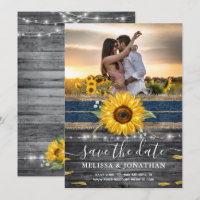 Rustic Wood Navy Lace Sunflower Wedding Photo