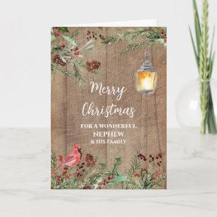 Rustic Wood Nephew & Family Merry Christmas Card