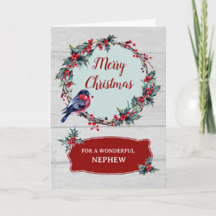 Rustic Wood Nephew Merry Christmas Card