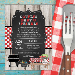Rustic Wood Neutral Couples Baby Q Sprinkle Shower Invitation