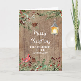 Rustic Wood Niece & Family Merry Christmas Card