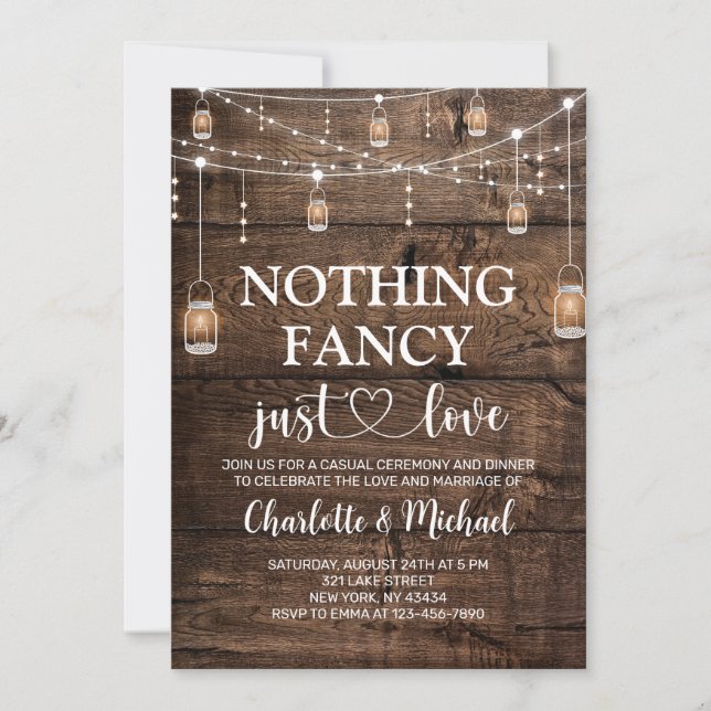 Rustic Wood Nothing Fancy Just Love Wedding Invitation (Front)