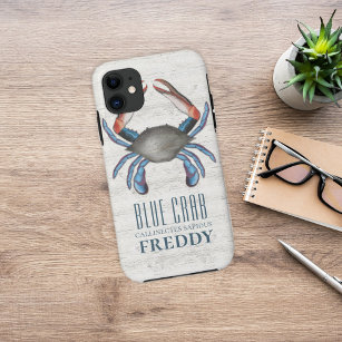 Rustic Wood Ocean Sea Wildlife Nautical Blue Crab Case-Mate iPhone Case