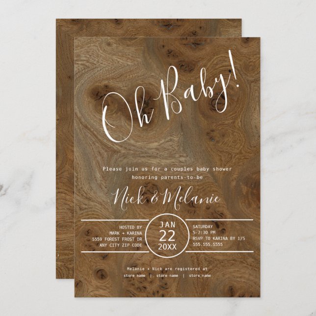 Rustic Wood Oh Baby co-ed baby shower Invitation (Front/Back)