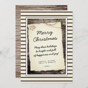 Rustic Wood Old Paper Script Merry Christmas Holiday Card