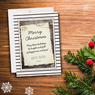 Rustic Wood Old Paper Script Merry Christmas Holiday Card