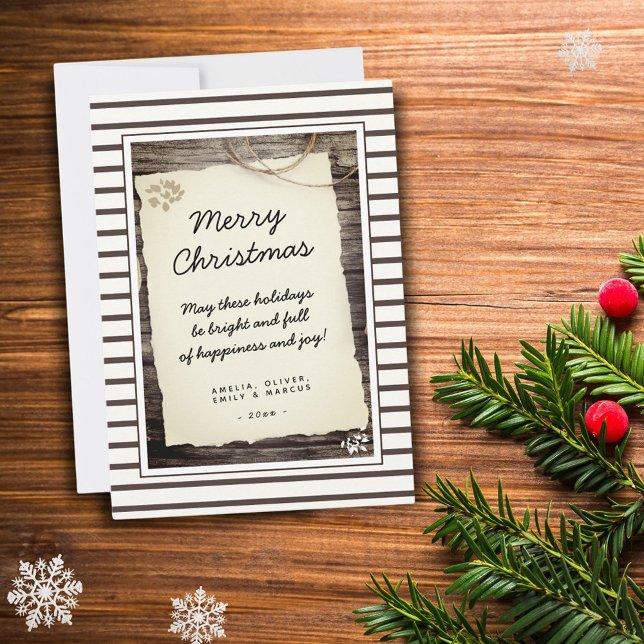 Rustic Wood Old Paper Script Merry Christmas Holiday Card (Creator Uploaded)