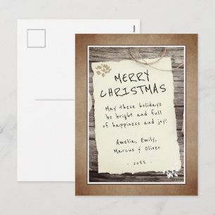 Rustic Wood Old Paper Script Merry Christmas Holiday Postcard