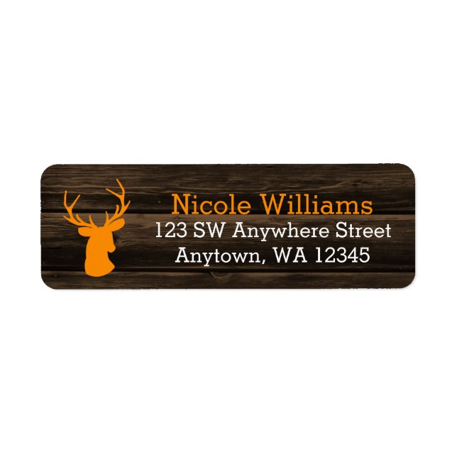 Rustic Wood Orange Buck Deer Return Address Label (Front)