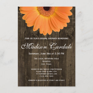 Rustic Wood Orange Daisy Bridal Shower Invitation