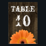 Rustic Wood Orange Daisy Wedding Table Number Card<br><div class="desc"></div>