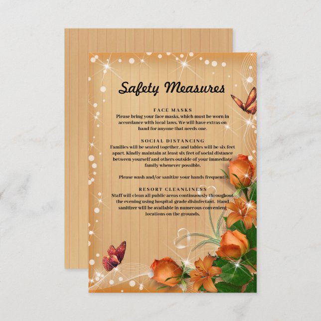 Rustic Wood Orange Floral Butterfly Safety Measure Enclosure Card (Front/Back)