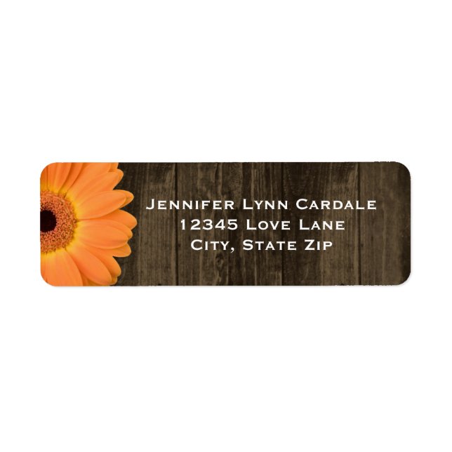 Rustic Wood Orange Gerber Daisy Address Labels (Front)