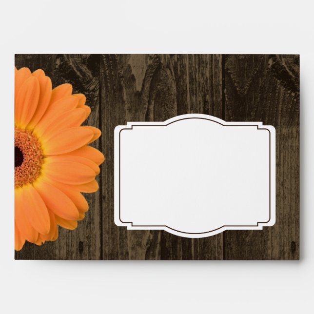 Rustic Wood Orange Gerber Daisy Custom Envelopes (Front)